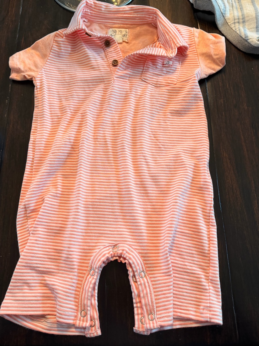 Me & Henry- Boys Orange Striped Polo Romper
